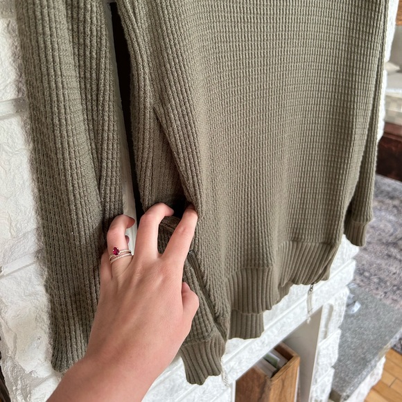 Anthropologie | Pure+Good Cowlneck Waffle Knit Olive Green Tunic Sweater - Picture 6 of 12